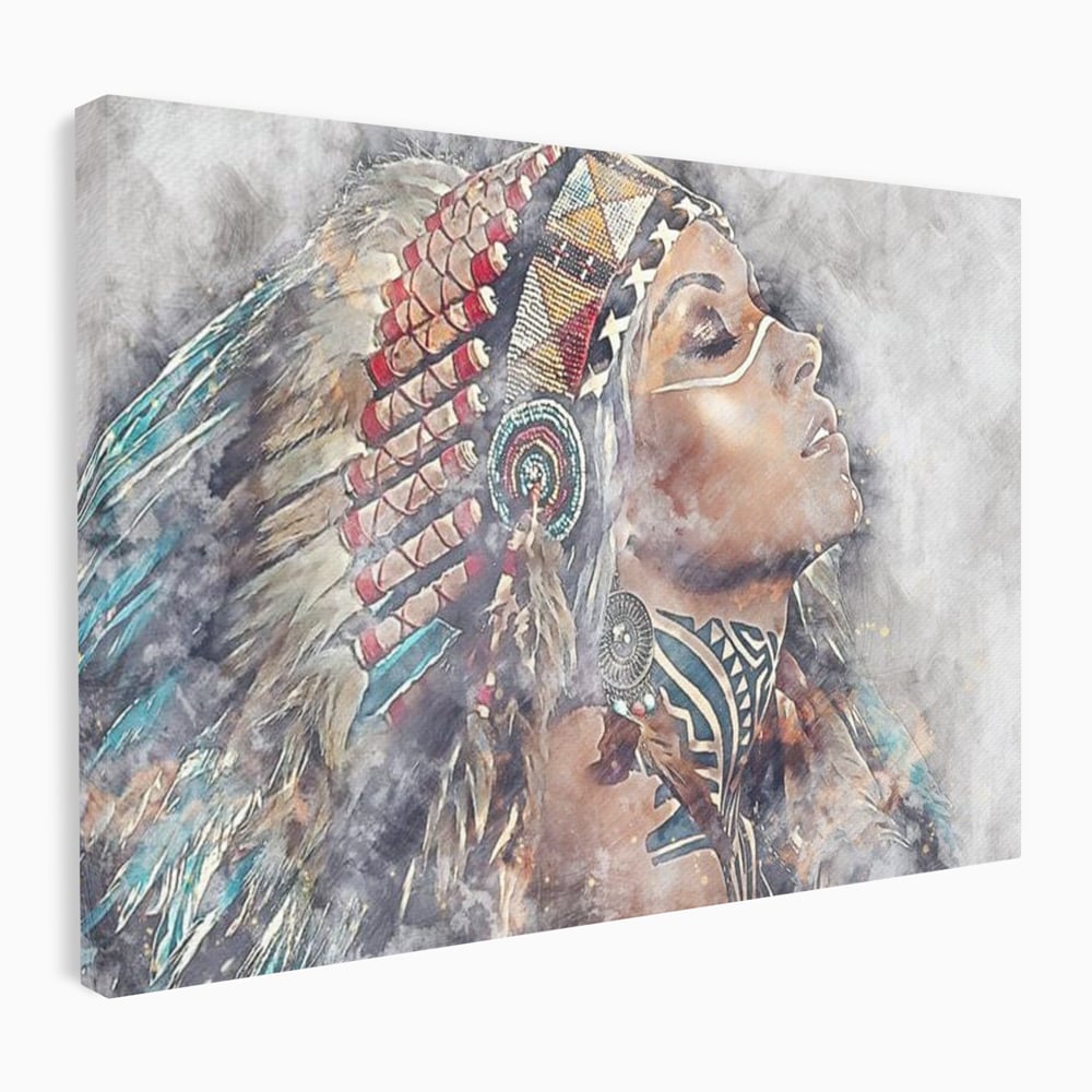 Tablou canvas cu tablou canvas cu femeie indigena, fara rama, pe sasiu de lemn